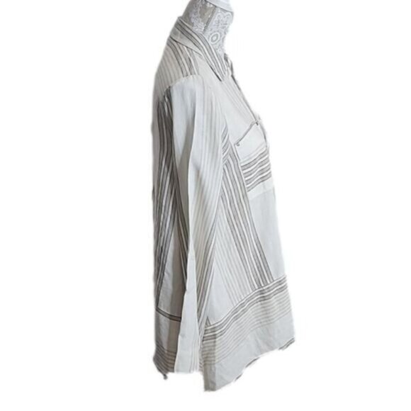 Jones New York Linen Blend Tunic Top Long Sleeve Ivory Stripe Women's Medium - Picture 3 of 6